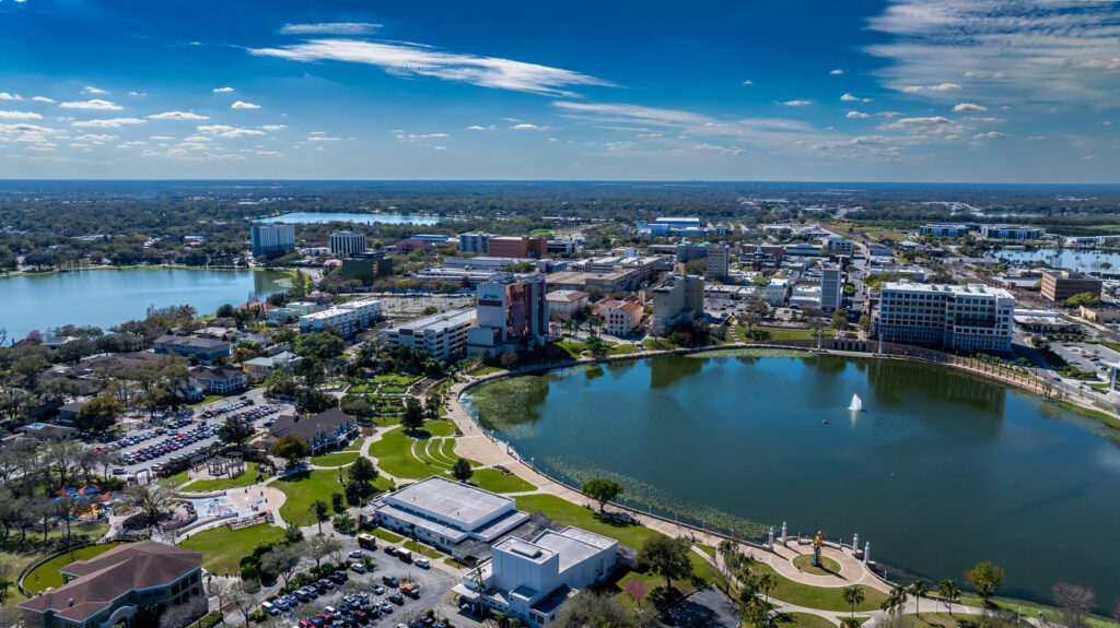 Winter aerial image of the City of Lakeland, Munn Park Historic District | Call 863-855-3000